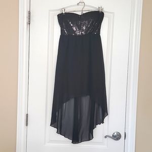 black sequin bodice high-low little black dress